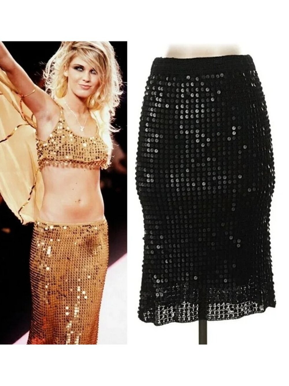Black Label ASO The Runway Black Sequin Skirt 2001 Y2K VINTAGE RARE